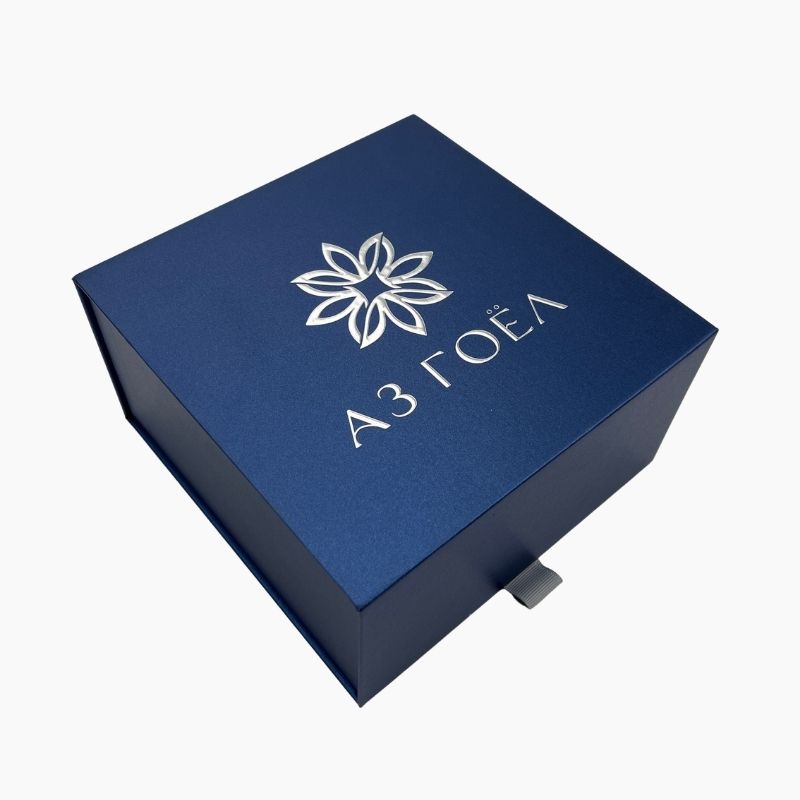 Luxury drawer rigid box with ribbon pull tab